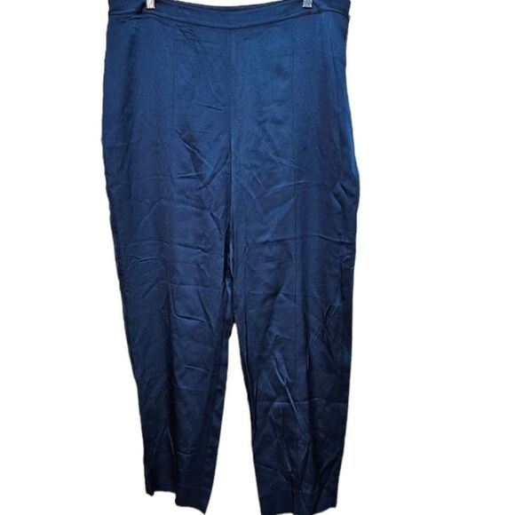 St. John $495 Women’s Emma Blue Satin Trouser Pants - 14 - Picture 6 of 11
